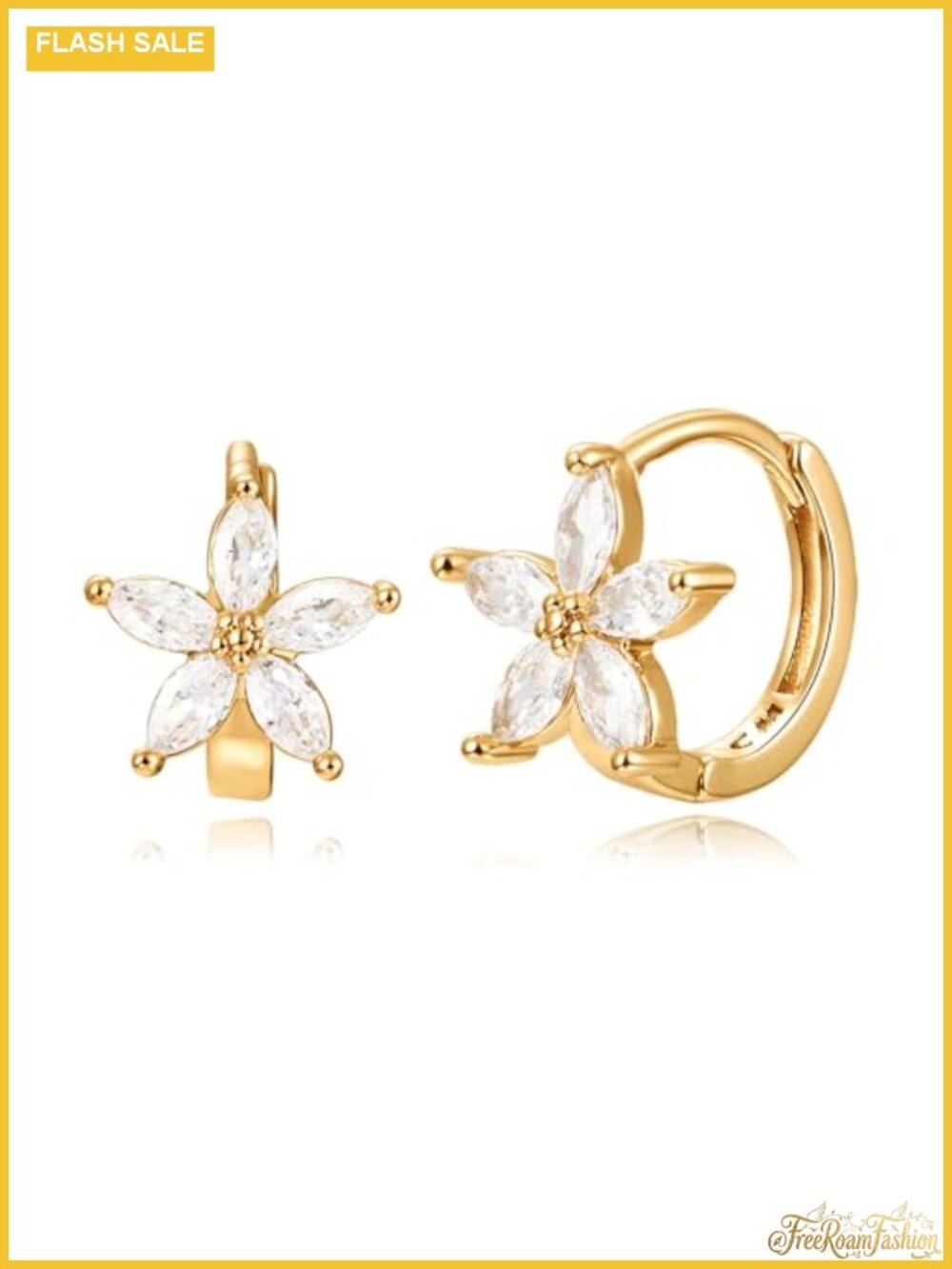 14K Gold Plated Cubic Zirconia Hoop Earrings Flower Shaped Simple Lightweight